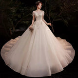One-Word Shoulder French Main Wedding Dress 2025 New Spring And Summer Bridal Court Wind Small Heavy Industry Big Tail HZ0517