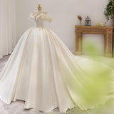 The Main Wedding Dress 2026 New French Bridal Small Simple Atmosphere Shoulder Retro Tail Wedding Dress HZ0517