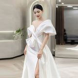 French-Style Denswear Wedding Dress Bridal Simple Temperament High-Level Sense Of The Main Yarn Yarn Small Tail Welcome Dress HZ0517