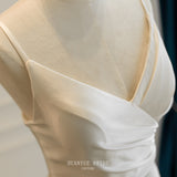 Simple French Faece Light Yarn Sling V Tie Acetate-Sing-Bated Small-Tailed Wedding Dress HZ0517