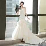 French-Style Lint-Light Wedding Dress 2025 New Bride Wedding Brased Fishtail Go Out Of The Yarn With A Simple Welcome Yarn HZ0517
