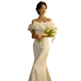 Fishtail Light Wedding Dress Simple Temperament Slim Thin Out Of The Door Yarn French Welcome And Set Of Face Dress Dress HZ0517