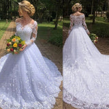 One-Word Shoulder Wedding Dress Overseas Warehouse 2026 New Lace Long-Sleeved Bride Married Senjie Tail Wedding Dress HZ0517