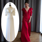 Korean-Style Stoodle Light Wedding Studio Photo-Themed Clothing V-Neck Toast Dress 2025 New Simple Tailing Dress HZ0517