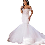Wedding Fish Tail Ebay 2026 New Shoulder White Lace Mid-Rise Large-Size Wedding Dress HZ0517
