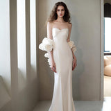 French Travel Shot Wedding Dress Flowers Bridal Simple Fishtail Dinner High-End White Vertewn Dress Woman HZ0517