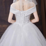 Suzhou Wedding Dress 2026 New Bridal Tail Small One-Word Shoulder Simple Main Yarn Temperament Dreamy HZ0517
