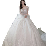 Long-Sleeved Wedding Dress 2025 New Main Yarn Dress Pregnant Women's High-Quality Heavyweight French-Style Small Size HZ0517