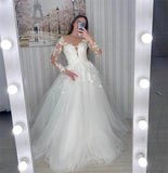 French Super Fairy Shoulder Lace Wedding Dress 2026 New Bridal Tug-And-Skinny Yarn A Swing Long-Sleeved Wedding Dress HZ0517