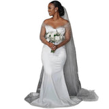 New Word Shoulder Fishtail Wedding Dress Long Sleeve Heavy Work Body Dragging African Bridal Dress Temperament Yarn HZ0517
