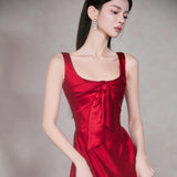 High-End Feeld Dingy Toasting French Wine Red Morning Dress Female Wedding Dress Sling Wedding Dress HZ0517