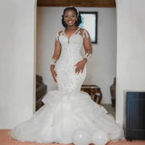 African Wedding Dress 2026 New Mermaid V Lace Waist Fishtail Wedding Dress Overseas Warehouse New Spring HZ0517