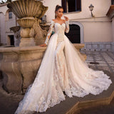 Sexy Mermaid Wedding Dress 2026 New Shoulder Lace Long-Sleeved Buttonback Bridal Wedding Dress HZ0517