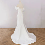 French Light Wedding Dress Bride A Simple Shoulder Towel Go Out White Body-Repaired Fishtail Dress Dress HZ0517