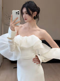 French Word Shoulder-Senselyny Light Wedding Dress Bride Simple Mori High-Quality Fishtail Welcome Dress Dress Yarn HZ0517