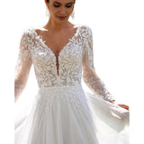 2026 New Light Wedding Dress Female Tailings Solid Long-Sleeved Back High-End Feeling Light Luxury Bride Main Wedding Wedding Party HZ0517
