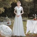 French-Style Silk Noodles Light Wedding Dress 2026 New Bride Simple V-Neck Dress Small Lace Go Out Yarn Welcome Suit HZ0517
