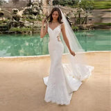 Fishtail Wedding Dress Deep V Sexy Small Tail Beach Show Wedding Dress Fashion Slimming Elegant HZ0517
