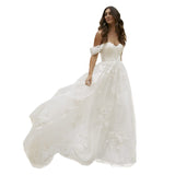 New Summer New Shoulder Brat White Wedding Dress Sexy Atmospheric Fashion Slim Thin Yarn HZ0517