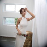 White Evening Dress Acetate-Sin Noodle Light Luxury Morning Robe Bride Toast High-End Hanging Neck Repair Dress HZ0517