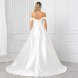 One-Word Shoulder Wedding Dress 2026 New Bridal Small French Retro Vertiny Tugtail Simple Travel Wedding Dress HZ0517