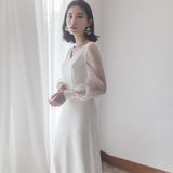 Travel Shot Light Wedding Dress Sen Series Simple White Denoodle Evening Dress Woman 2026 New Long Sleeve Wedding Yarn HZ0517