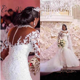 2026 Spring New Beaded Long-Sleeved Retro Fairy Lace Mermaid Wedding Dress High-Necked Dedrece Large Size Wedding Dress HZ0517