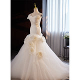Brassing And Densate Light Wedding Bride Wedding Evening Dress Dress Female White Fishtail Thin High Sense Flowers Noble Woman HZ0517