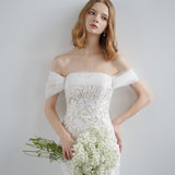 French White Shoulder Lace Light Wedding Dress Dress Yarn Outdoor Lawn Elegant And Simple HZ0517