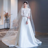 French-Style Fascress Main Wedding Dress 2026 New Bride Long Sleeves Thin Shoulder Simple White Long Tailed Woman HZ0517
