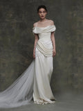 One-Word Shoulder Light Wedding Dress High-End Feeld With The Bridal Simple Light Luxury Super Fairy Fishtail Go Out Yarn Tail Welcome Dress HZ0517