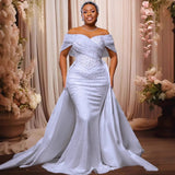 One-Word Shoulder Wedding Dress And Tail Female Senior Banquet Temperament Famous Host Small Sexy Heavy Industry Nails HZ0517