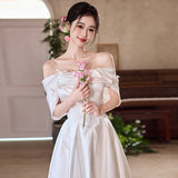 One-Word Shoulder Design Feel White Dress 2025 New Bridal Wedding Dress Yarn Wedding Certificated With A Silvery Face HZ0517