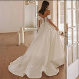 One-Word Shoulder Wedding Dress Mori 2026 New Bride Simple V-Neck Body-Up Perspective Tug-Tail Forging HZ0517