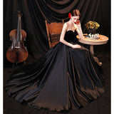 One Plus A Creative 2025 Black Tail Autumn Women's Dress Mid-Sleeved Sleeveless Wedding Dress HZ0517