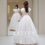 White Engagement Evening Dress Dress Woman 2026 New Niche Adult Salute Princess Toast To The Ponpong Skirt Banquet Host HZ0517
