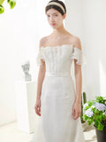 New French Travel Shot Shoulder Eogen's Simple And Elegant Bridal Fishtail Wedding Dress Linen Light Yarn HZ0517