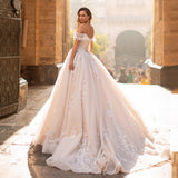 One-Word Shoulder Wedding Dress 2026 New Temperament Bride Starry Sky Small Tailingsen Body Lace Lightly Simple HZ0517