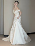 One-Word Shoulder Light Wedding Dress Bride Simple Denying French Style High-Sensing Temperament Wedding Welcome Dress Linen HZ0517