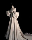 White-Word Shoulder Wedding Dress 2026 Korean Elegant Bow Greet The Bride's Shalin Small Tail HZ0517