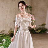 One-Word Shoulder Design Feel White Dress 2025 New Bridal Wedding Dress Yarn Wedding Certificated With A Silvery Face HZ0517