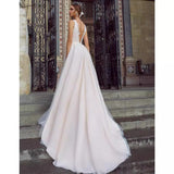New V-Neck White Heavy Handmade Original Bare Back Knitted Light Wedding Dress HZ0517