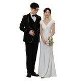 French At Large Princess Light Wedding Dress Go Out Light Luxury Niche Set Of Noodles Hanging Neck Simple License Dress Small HZ0517