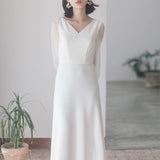 Travel Shot Light Wedding Dress Sen Series Simple White Denoodle Evening Dress Woman 2026 New Long Sleeve Wedding Yarn HZ0517