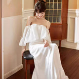 French Bridal High-End Smear Simple Light Luxury Dress Sensing White Wedding Dress Niche Temperament Morning Robe HZ0517
