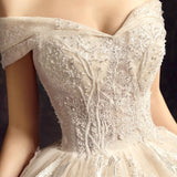 Starry Sky Luxury Main Wedding Dress 2025 New Bridal Small Hepburn Wind Shoulder Dragging Tail Light Wedding Dress Woman HZ0517