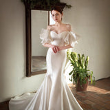 Sing Face Light Wedding Dress 2026 New Bridal Letter-On-Shoulder Retro Fishtail Simple Atmospheric Temperament Elegant Wedding Dress HZ0517