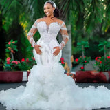 New Wedding Dress African Bride Wedding Deep V Water Diamond Lester Long Sleeve Wedding HZ0517