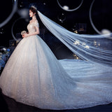 One-Word Shoulder French Main Light Wedding Dress 2026 New Tailing Starry Sky Small Bride Super Fairy Temperament Mori Dream HZ0517