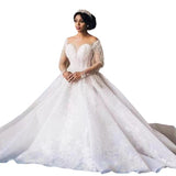 2026 New Wedding Dress African Bride Wedding Long-Sleeved Pearl Wedding Dress HZ0517